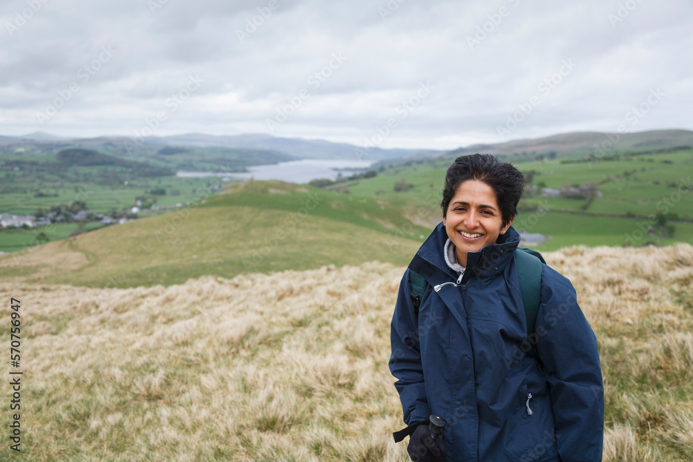 Indian woman hiking in Snowdonia North Wales, UK
