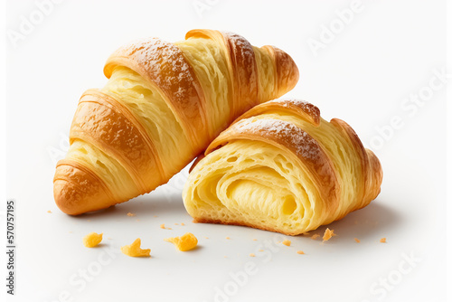 Perfectly Puffed Croissants on white background. Generative AI photo
