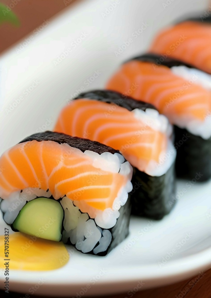 sushi roll with salmo on a white plate sushi roll with salmo on a white plate