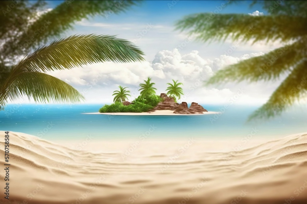Obraz premium Tropical island beach with palms. Generative AI