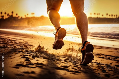 Athletic Running on the Beach. Generative AI