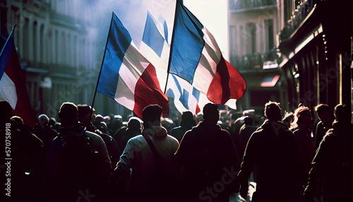 Canvas-taulu Protests in France. Crowd of protesters with flags. Generative AI