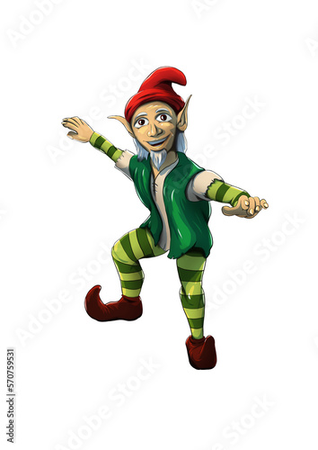 A conceptual illustration. A elf helper of Santa Claus on a white background