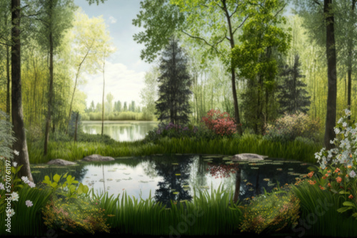 pond in the forest  generative AI