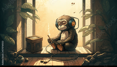 illustration of a mini monkey with headphones