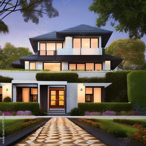Elegant modern home with large garden3, Generative AI