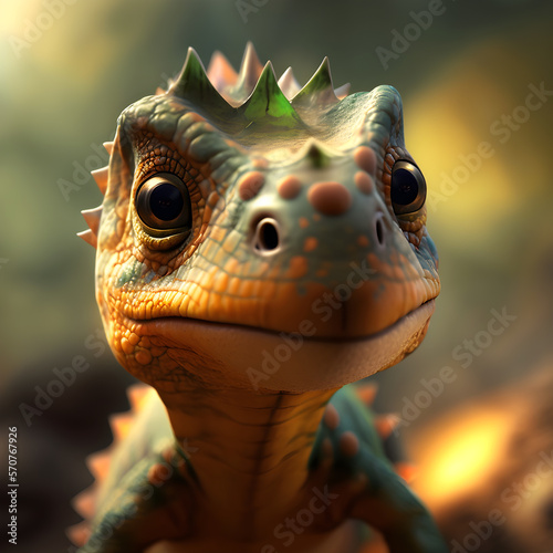 Portrait of a baby dinosaur looking away