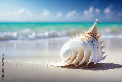 Fotografia white seashell on the beach, ai generated