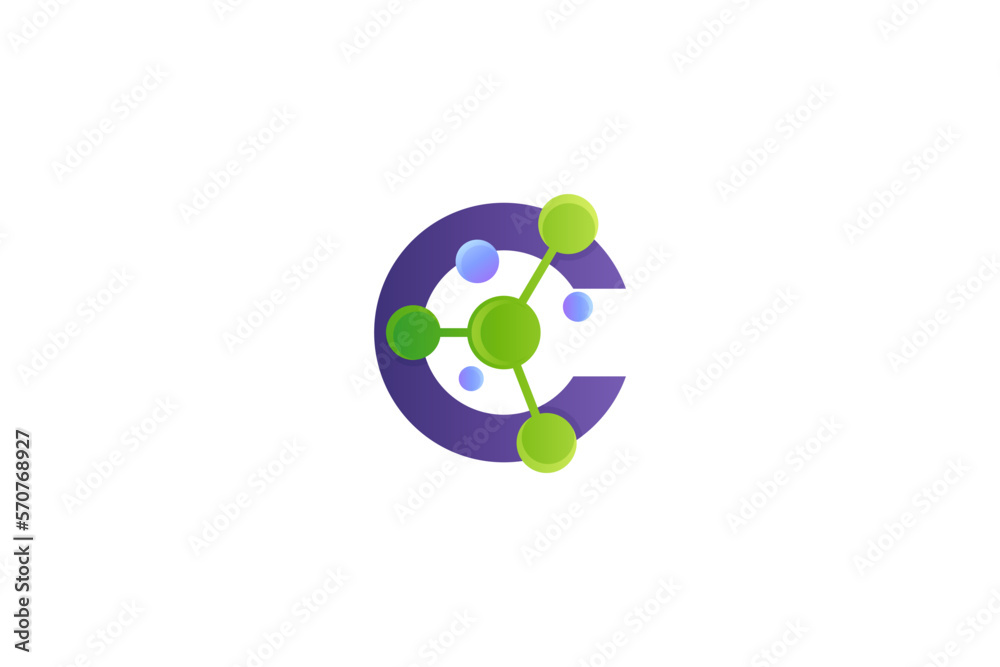 C letter logo with molecule icon in flat design style C letter logo with molecule icon in flat design style