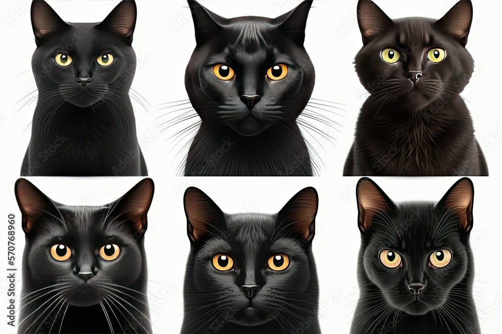 black cats portrait set , ai generated