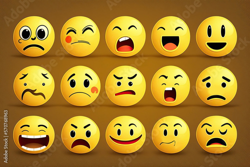 set of smileys with faces, ai generated © dasom