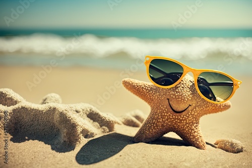 funny starfish in the sand , ai generated © dasom