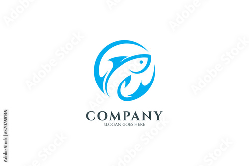Fresh fish logo with circle shape design in blue color
