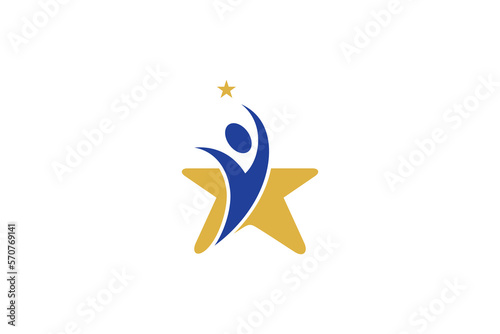 Logo of people reaching for stars on star background in flat design