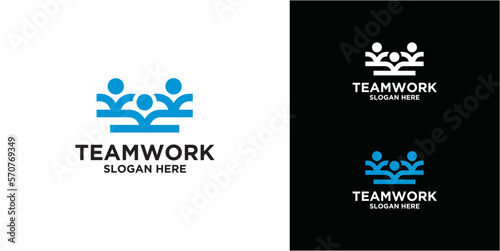 teamwork icon line business concept in blue color on white background, and white color on black background.