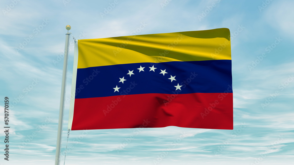 Seamless loop animation of the Venezuela flag on a blue sky background. 3D Illustration Seamless loop animation of the Venezuela flag on a blue sky background. 3D Illustration