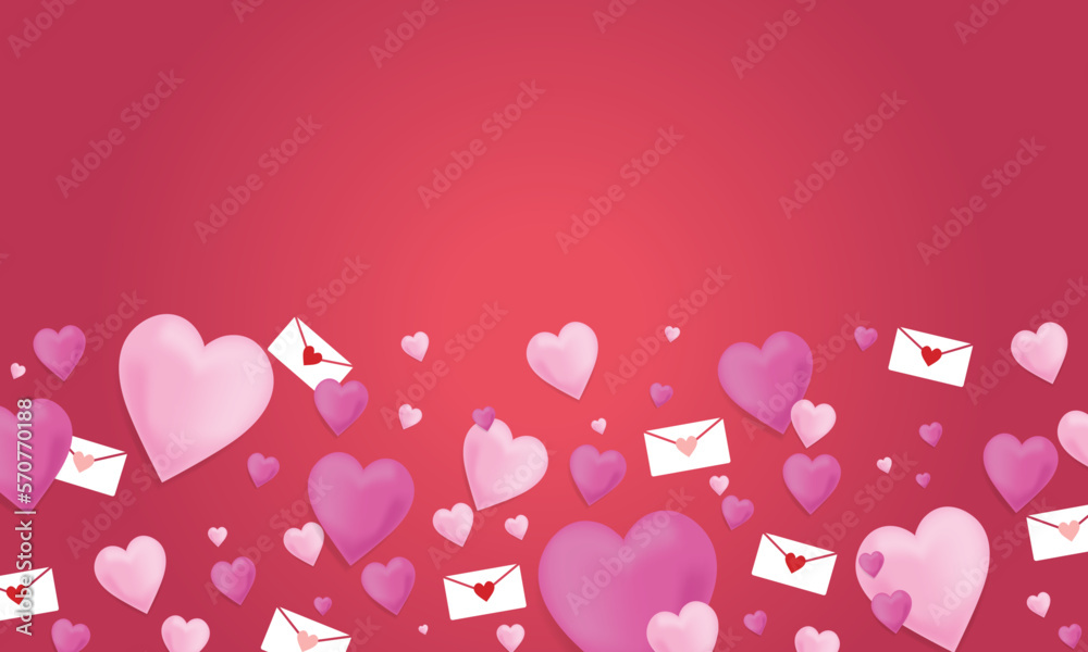 valentine day background with love and letter icon ornament in red background vector illustrations EPS10