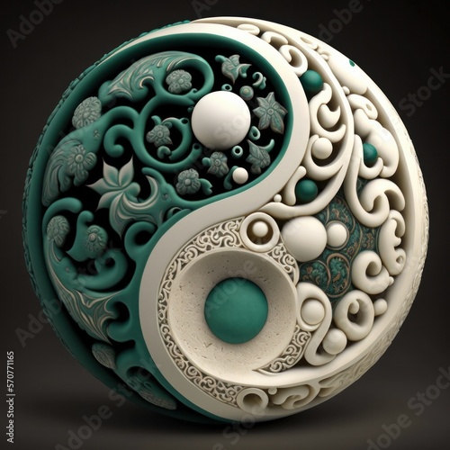 Stylized Ornate Yin-Yang Illustration - Jade and Ivory photo