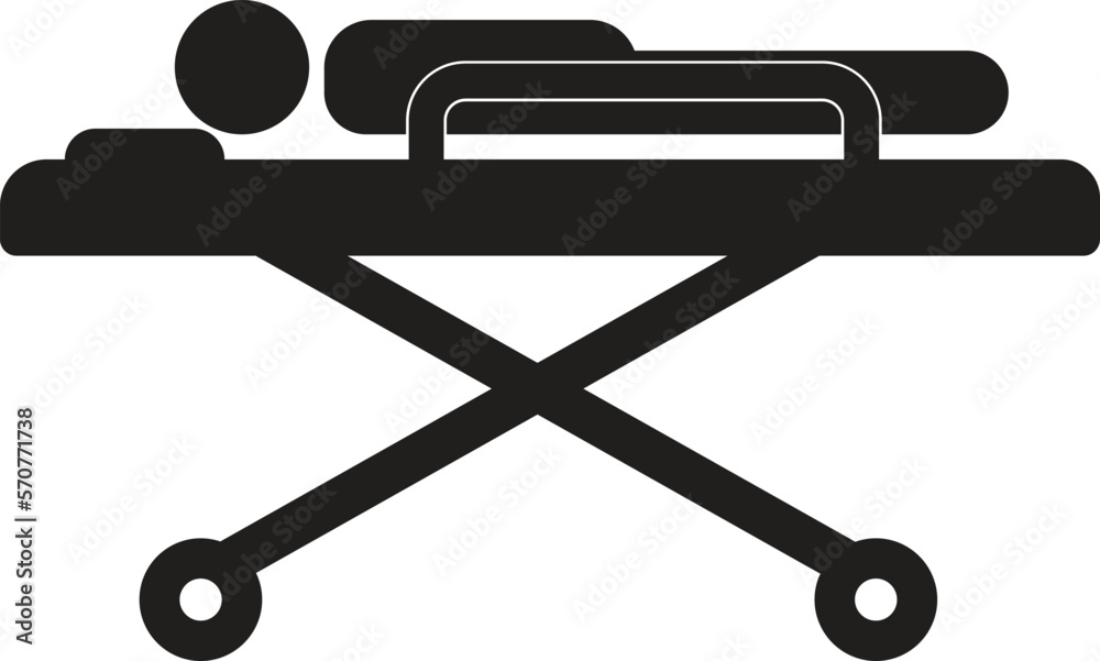 Patient lying on medical roller bed icon on white background. Patient Lying on Medical Bed sign. flat style. Patient lying on medical roller bed icon on white background. Patient Lying on Medical Bed sign. flat style.
