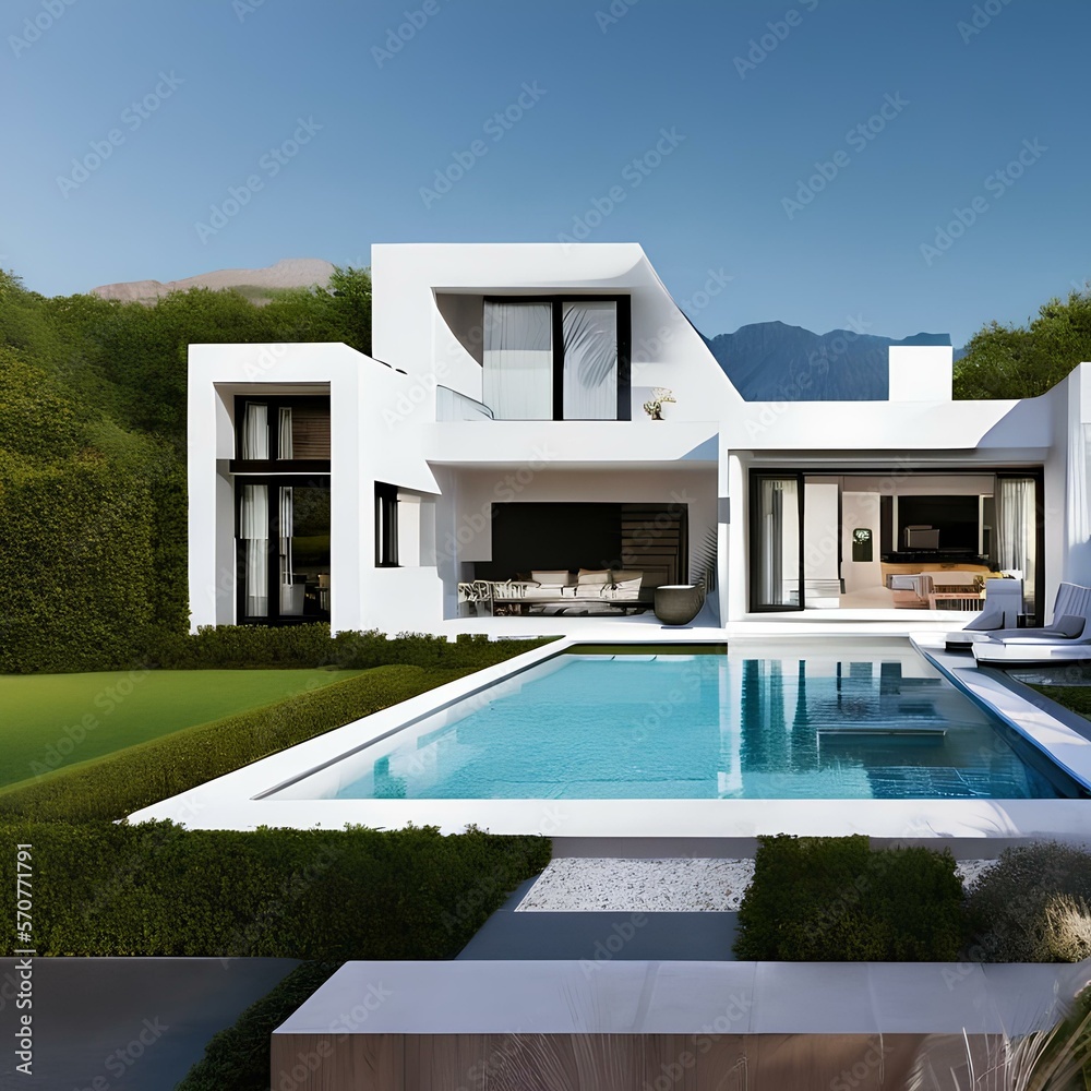 Modern home with an all-white color scheme and a minimalist design3, Generative AI