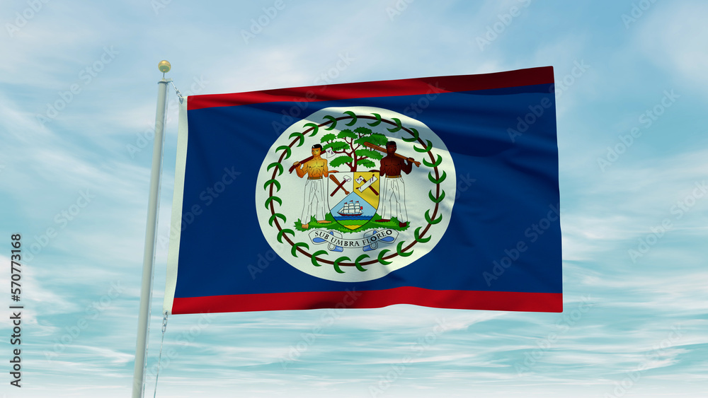 Seamless loop animation of the Belize flag on a blue sky background. 3D Illustration Seamless loop animation of the Belize flag on a blue sky background. 3D Illustration