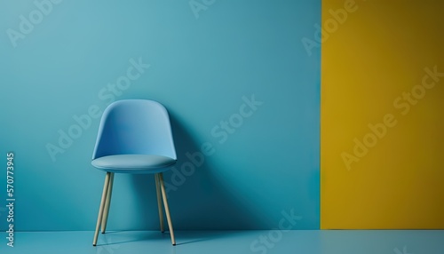 blue chair in a room with a blue pastel background