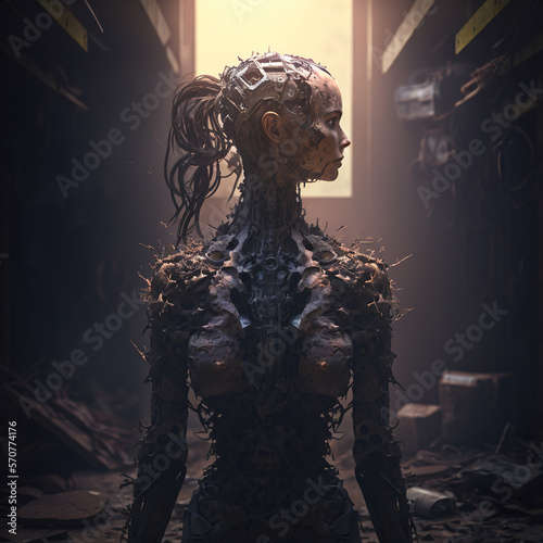 Appearance of a cyborg girl after the apocalypse