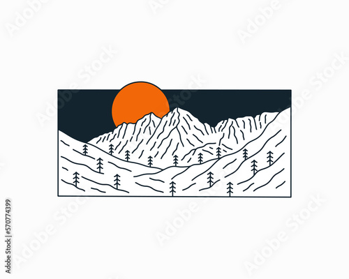 Maroon Bells Colorado in mono line art design for badge, sticker, patch, t shirt design, etc