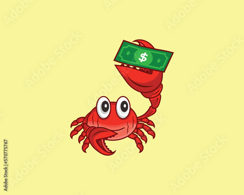 Cute crab and money cash logo ilustration 