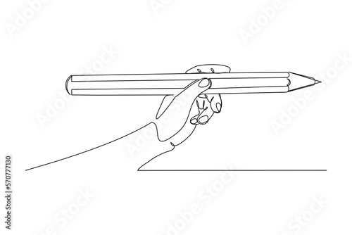 Continuous single one line drawing of hand holding big pencil. Vector illustration concept of business contract deal, education, secretary, writing