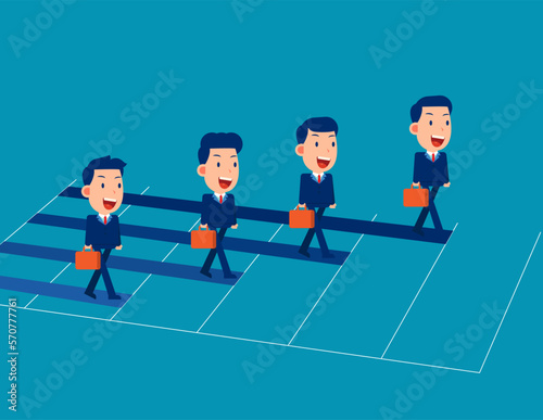 Business people walking on the graph. Business cartoon vector illustration concept © zenzen