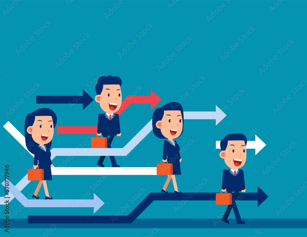 Progress and development strategy readjustment in unstable market situation. Business reorganize vector Progress and development strategy readjustment in unstable market situation. Business reorganize vector