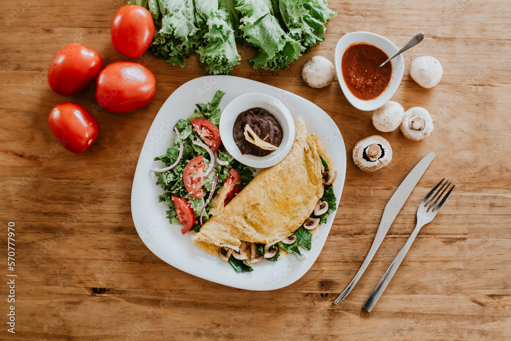 Mexican omelet with vegetables and cherry tomatoes in Mexico Latin America Mexican omelet with vegetables and cherry tomatoes in Mexico Latin America