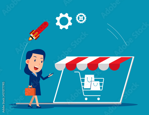 Start and launch online store. Business vector illustration concept