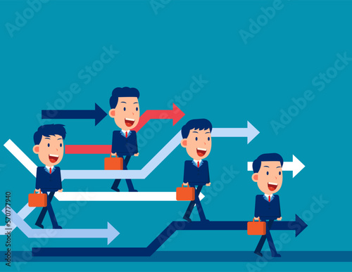 Progress and development strategy readjustment in unstable market situation. Business reorganize vector