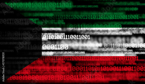 Flag of Kuwait on binary code. Modern technology concept 