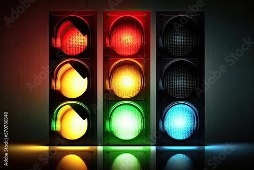 Traffic Light all color, red light intersection, Made by AI,Artificial intelligence