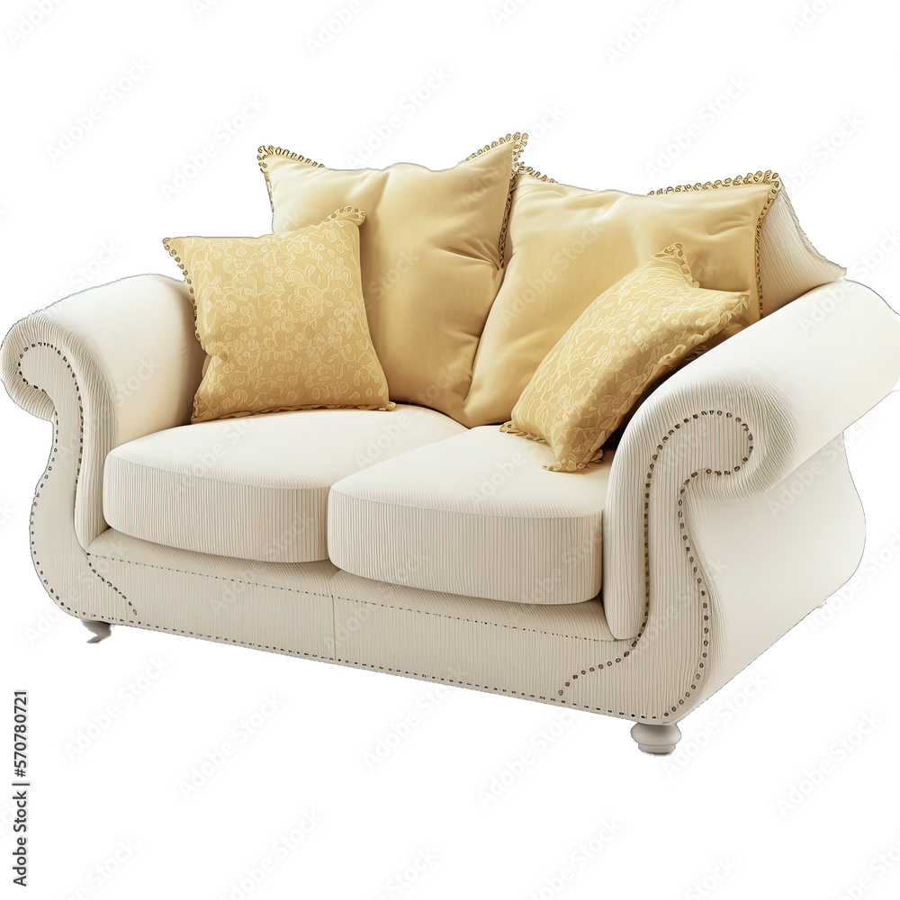 Naklejka premium Sofa Design Elements Isolated on Transparent Background: A Graphic Design Masterpiece with Clear Alpha Channel for Overlays in Web Design, Digital Art, and PNG Image Format (generative AI)