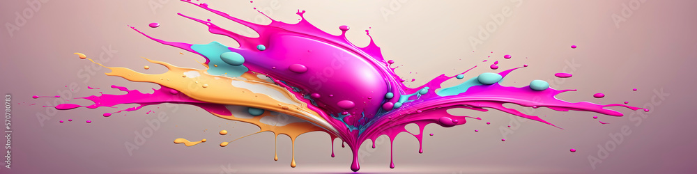 Naklejka premium abstract paint splash liquid wallpaper, colorful panoramic banner