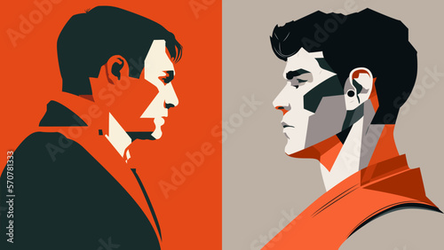 Old man and young man seeing each other, abstract style