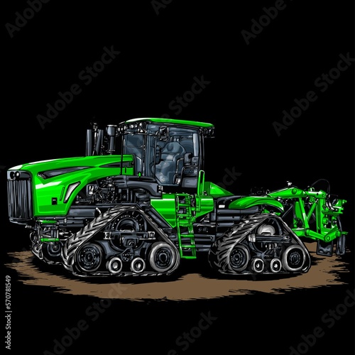 Wallpaper Mural green Traktor isolated on black background for business elements, screen printing, digital printing, DTG, DTF, and poster Torontodigital.ca