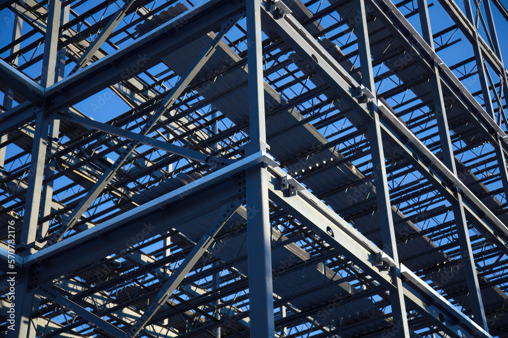 metal beams frame structure construction site