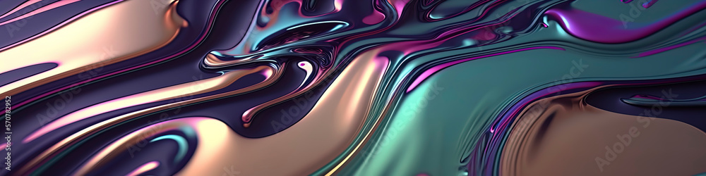 Obraz premium Iridescent abstract liquid marbeled panoramic background