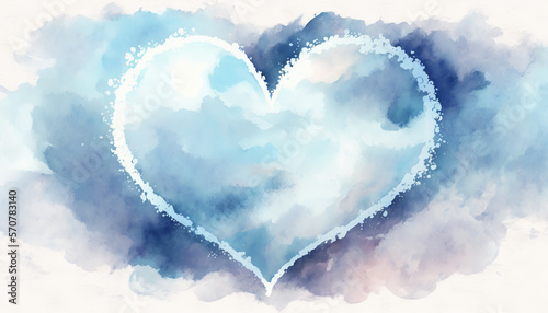 Watercolor of a cloud heart in the sky, blue color love symbolic. Watercolor textured illustration of the blue heart. for background or wallpaper. Created with Generative AI