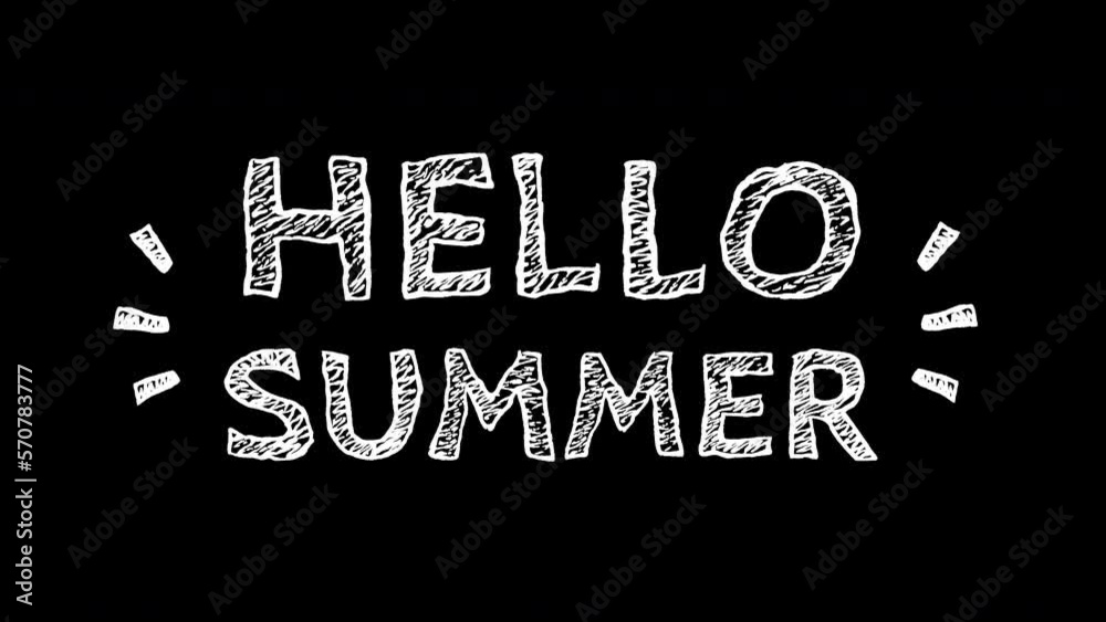 Hello Summer text animation in doodles style on transparent background. Lettering typography. Seasons Greetings