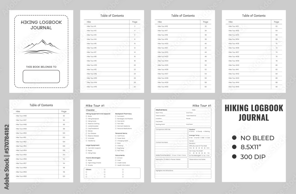 Hiking journal logbook or notebook planner kdp, travel, adventure, camping journals Hiking journal logbook or notebook planner kdp, travel, adventure, camping journals