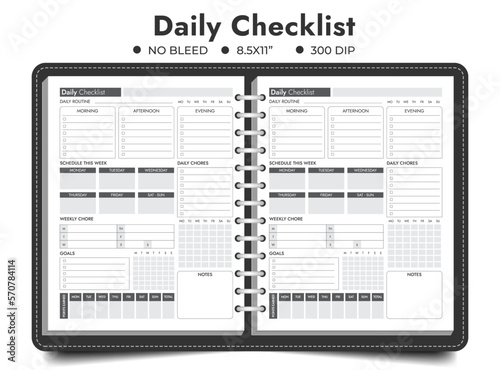 Daily checklist routine log planner notebook page, printable tracker, Daily activities planner, logbook, mood diary.