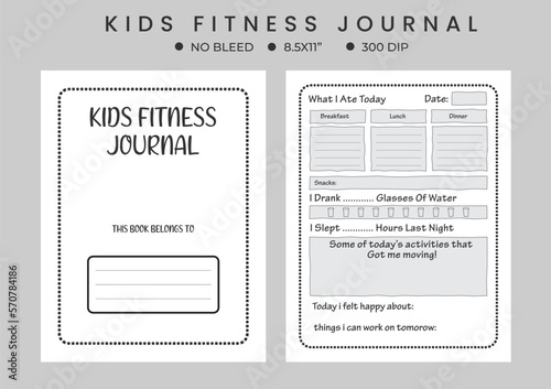Kids daily activities fitness planner logbook, notebook, journals, kdp interior design 