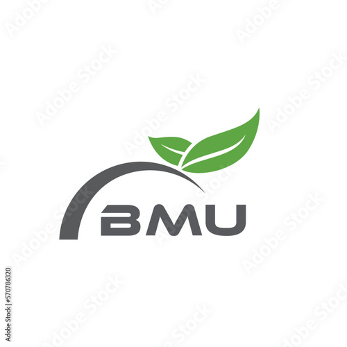 BMU letter nature logo design on white background. BMU creative initials letter leaf logo concept. BMU letter design.
 photo