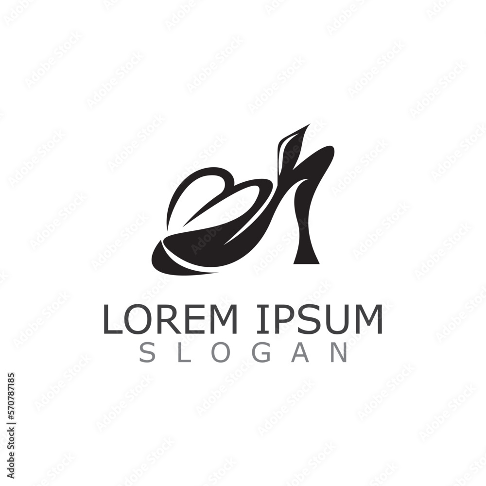 Women shoes logo design High heel fashion icon template vector for business store